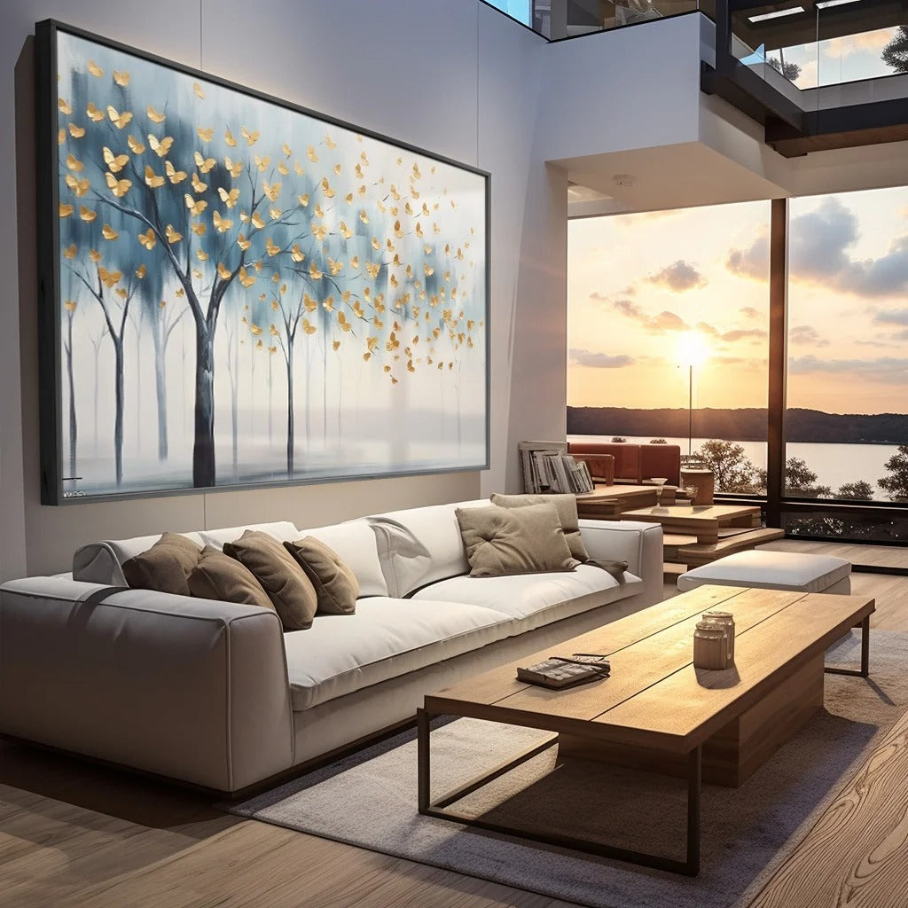 Tree blue tones with butterflies Canvas V80