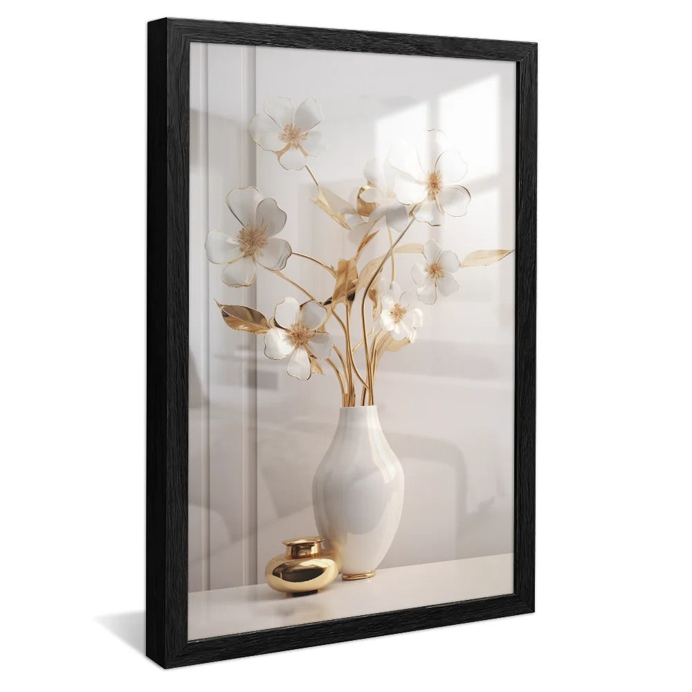 White and gold flower vase Canvas