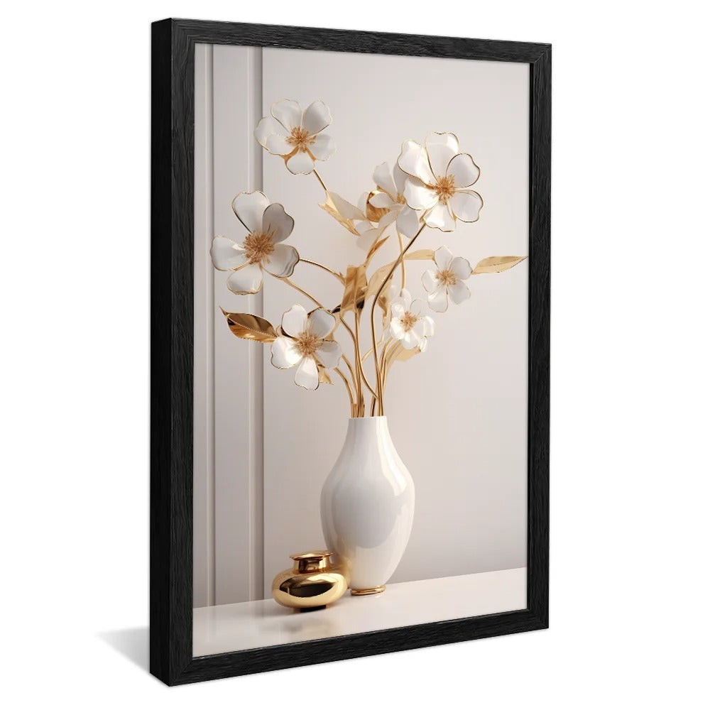 White and gold flower vase Canvas