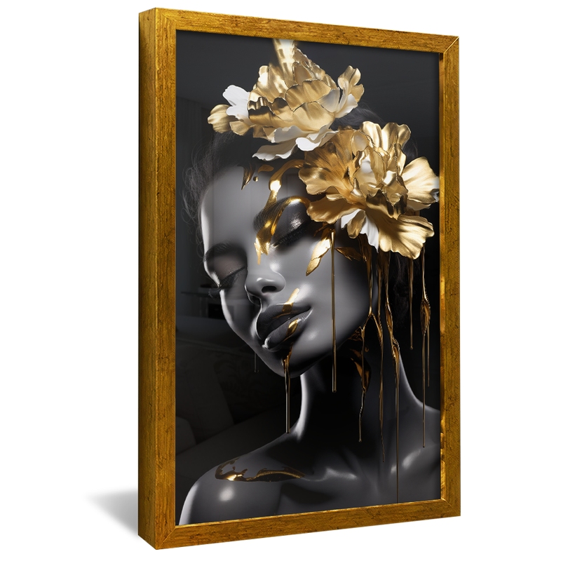 Woman Flowers Gold Head V71 Canvas