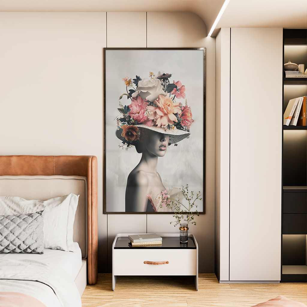 Woman Posing with Flower Hat Canvas V1063
