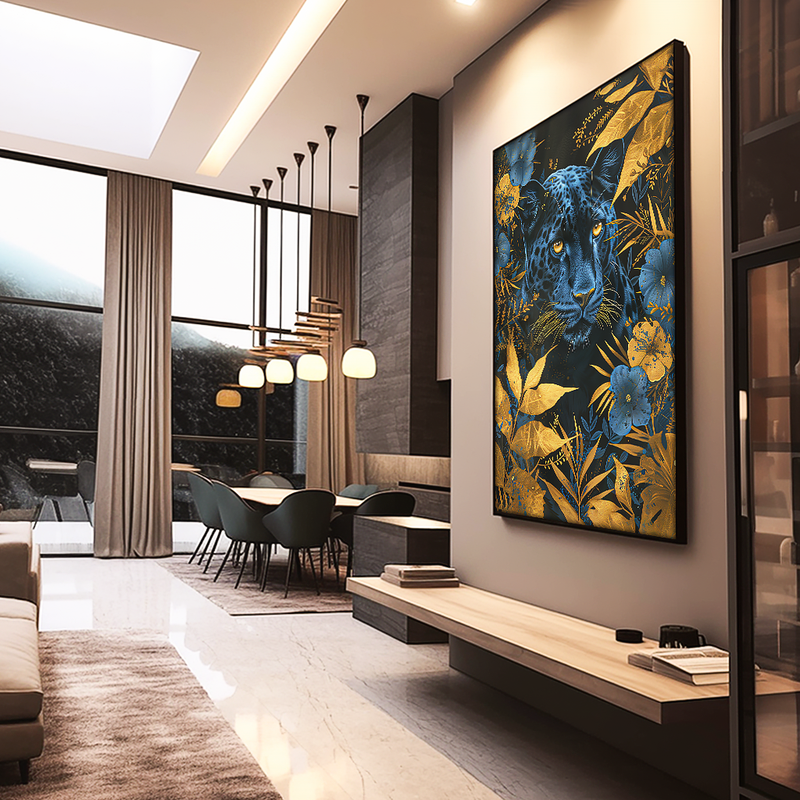 1 Piece Yellow Panther and Flowers V1250 Canvas