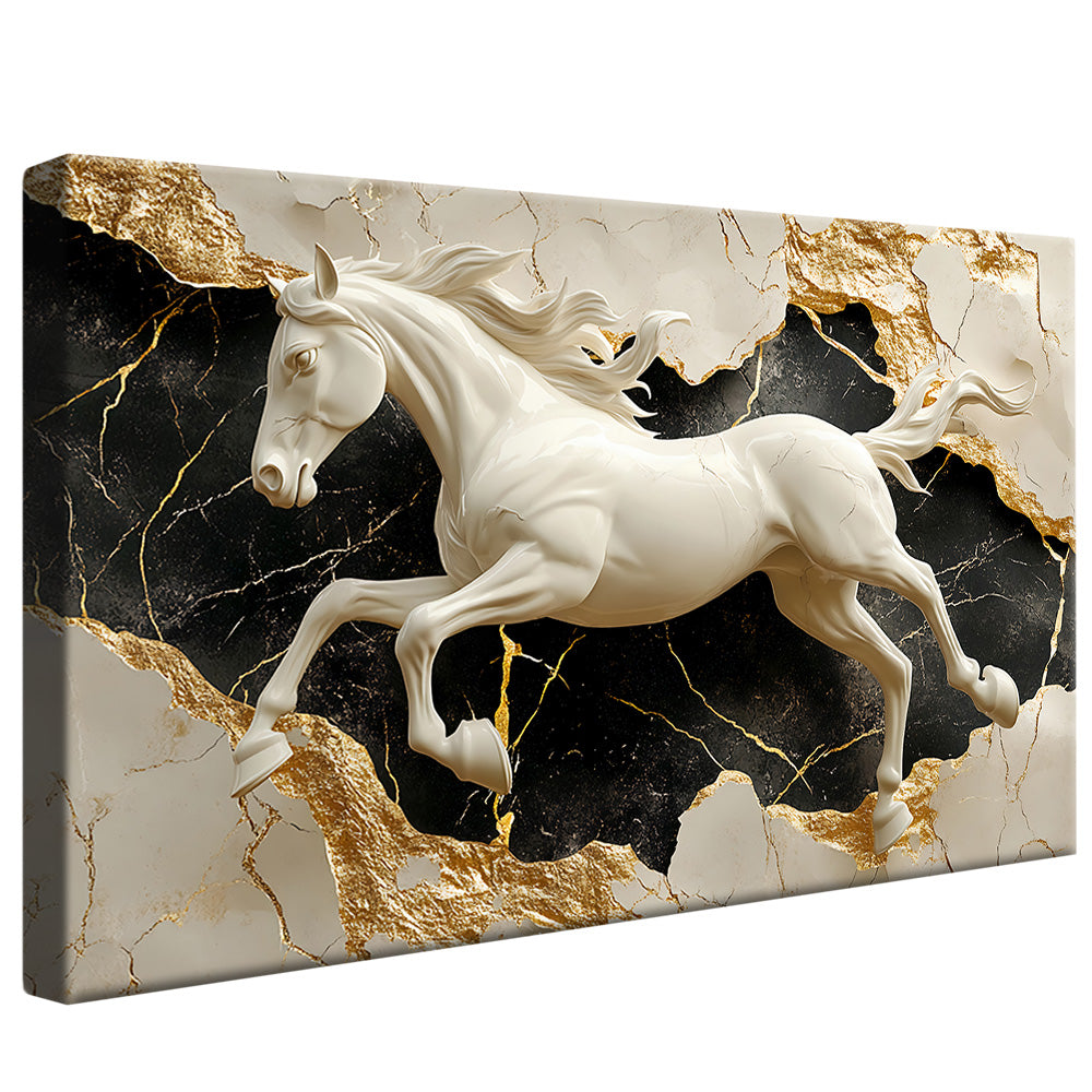 White Horse on Marble V2331 Canvas