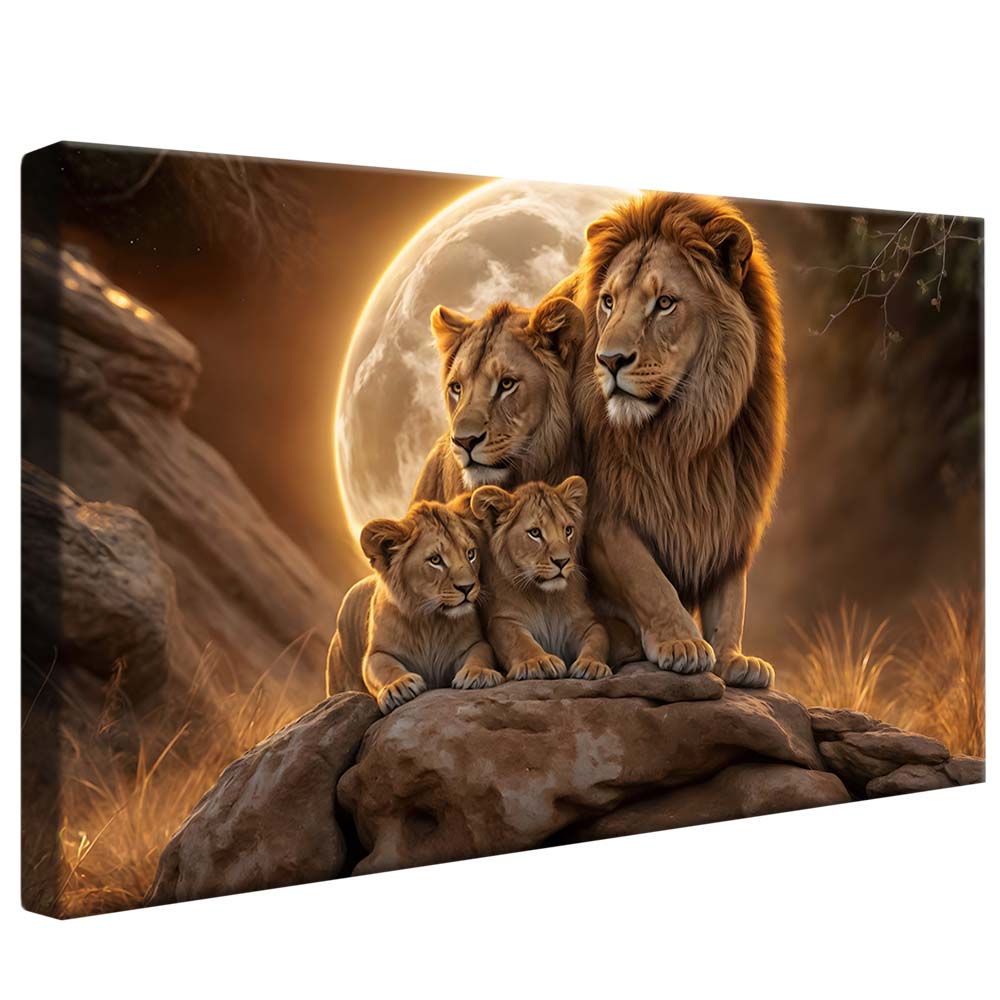 Lion Family Against the Moon V2231 Canvas