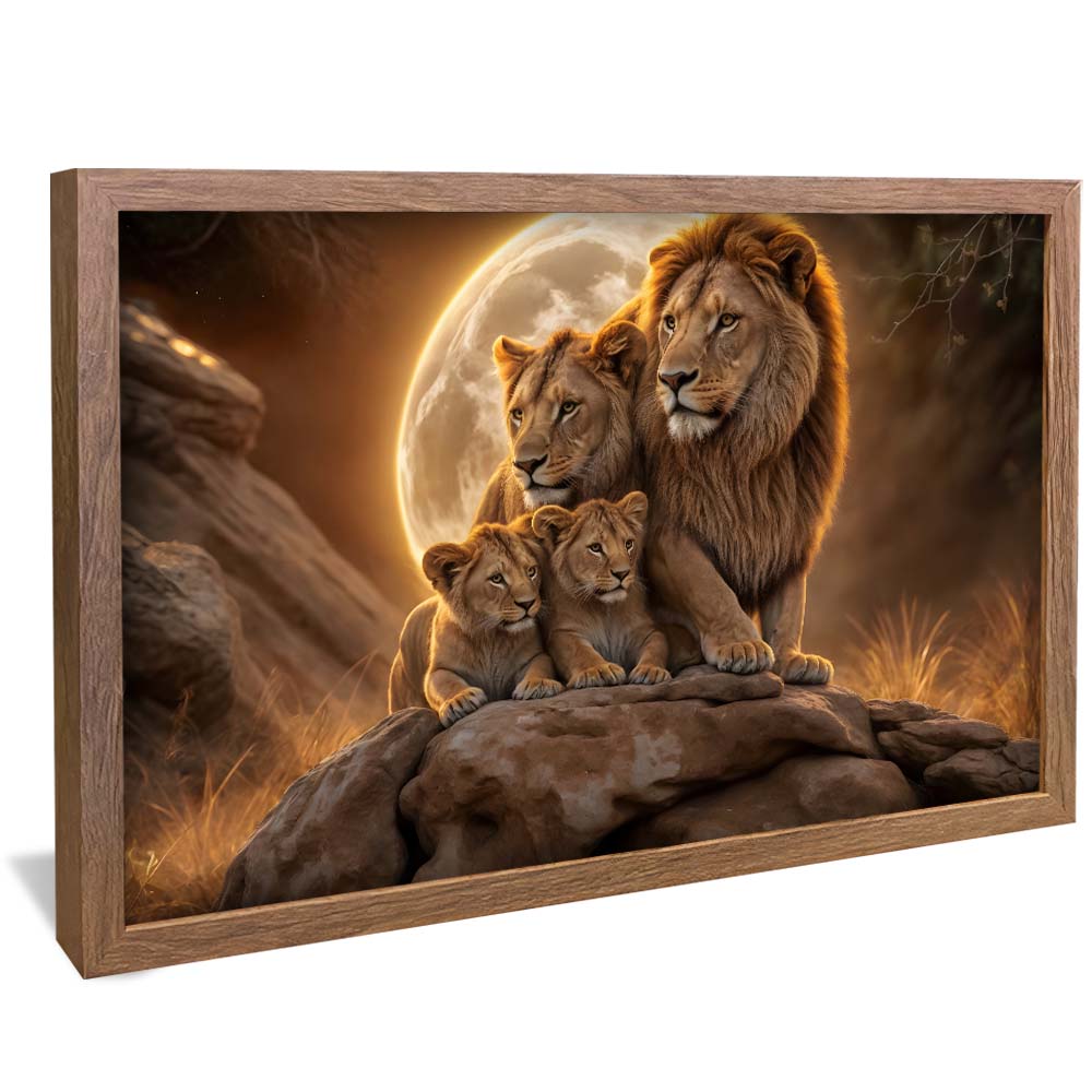 Lion Family Against the Moon V2231 Canvas