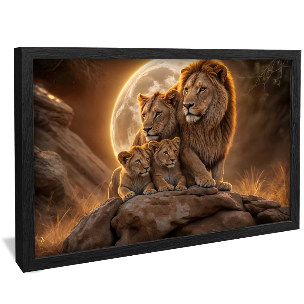 Lion Family Against the Moon V2231 Canvas