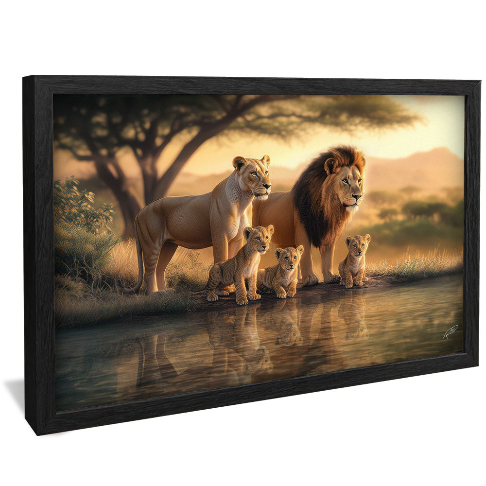 Lion Family with 3 Cubs V2248 Canvas