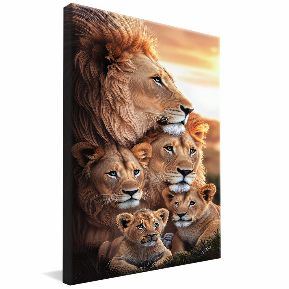 Lion Family with 3 Cubs V4 V2325 Canvas
