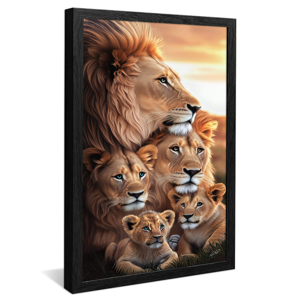Lion Family with 3 Cubs V4 V2325 Canvas