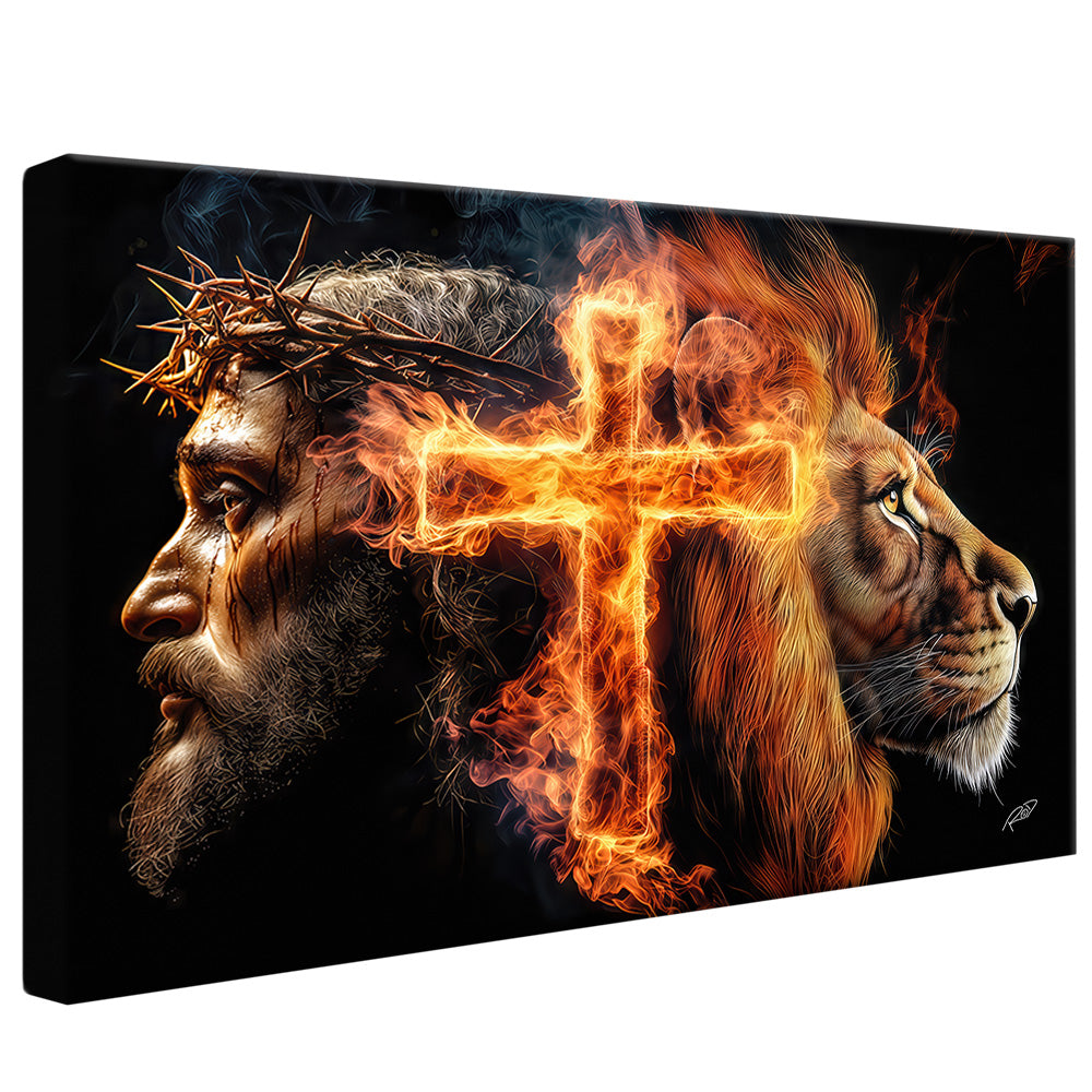 Decorative Canvas Jesus, the Cross, and the Lion V2179