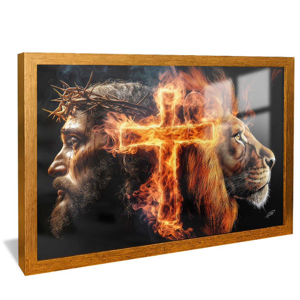 Decorative Canvas Jesus, the Cross, and the Lion V2179