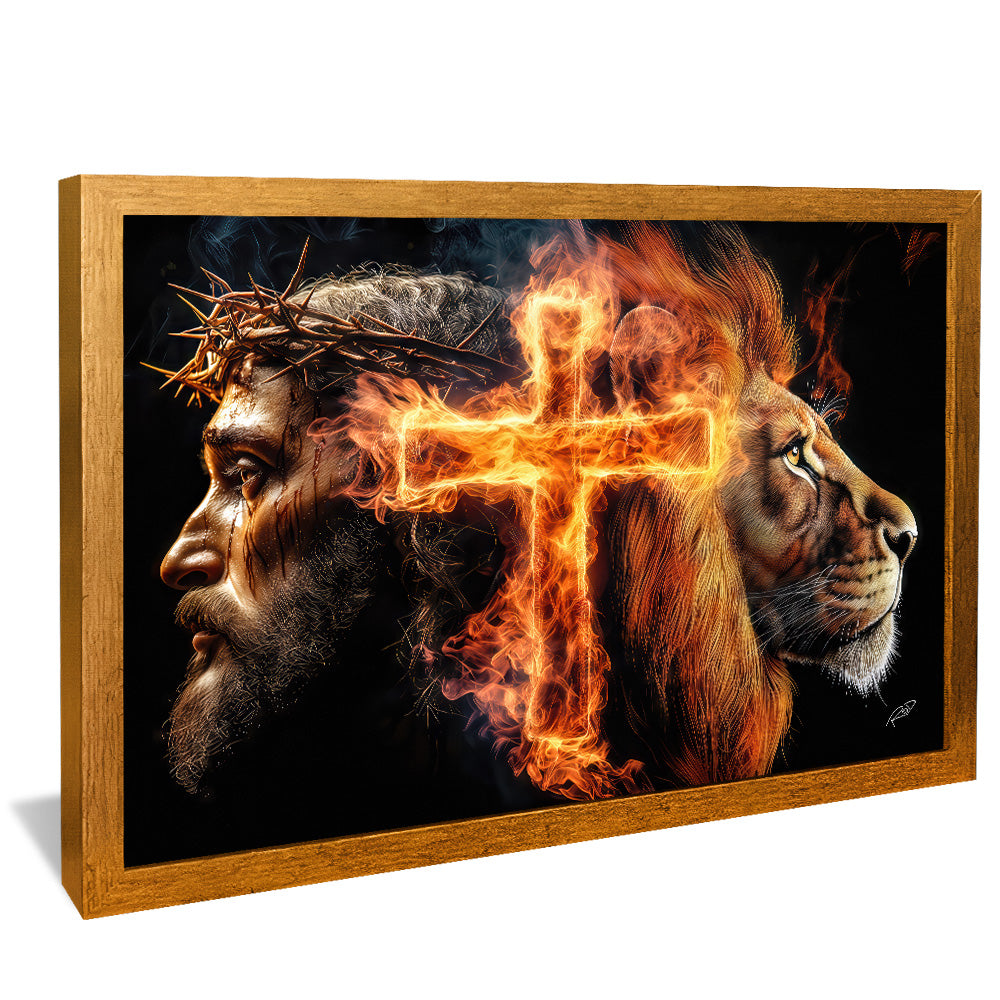 Decorative Canvas Jesus, the Cross, and the Lion V2179