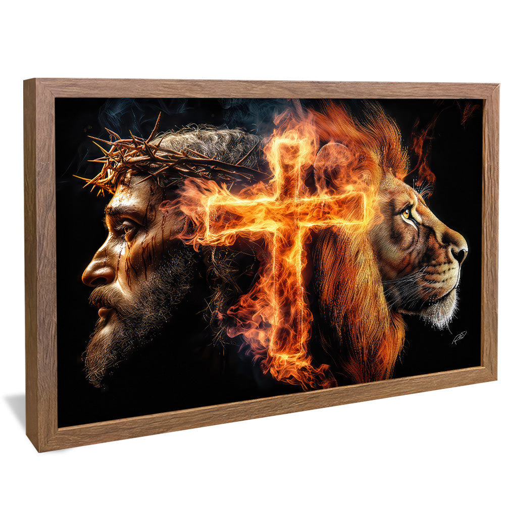 Decorative Canvas Jesus, the Cross, and the Lion V2179