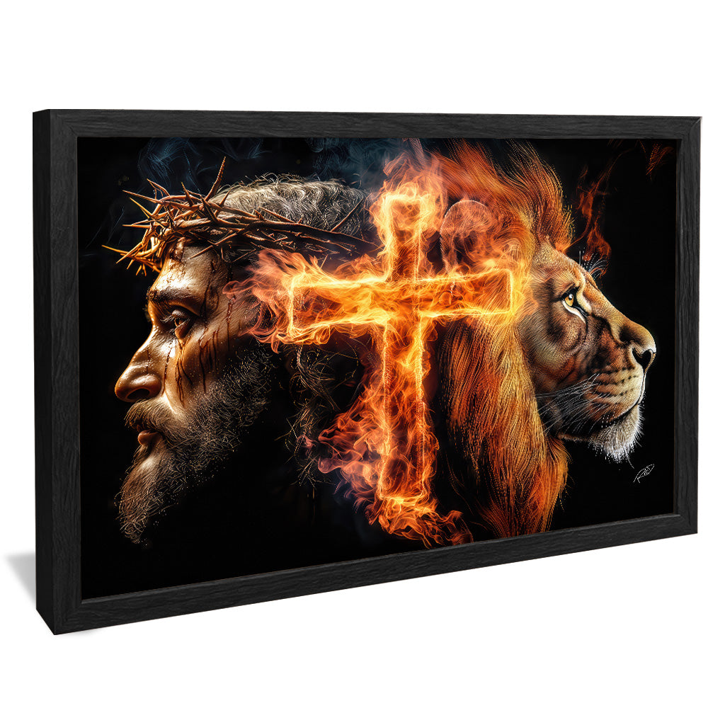 Decorative Canvas Jesus, the Cross, and the Lion V2179