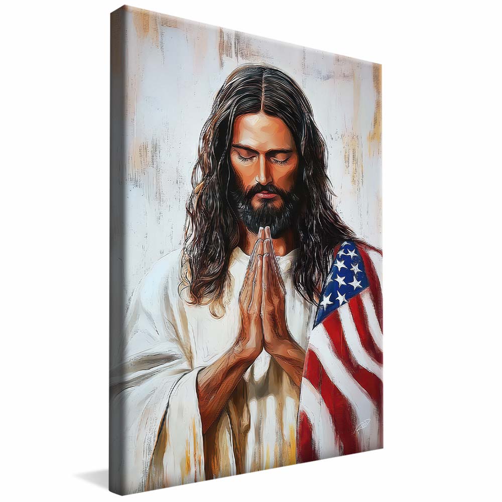 Jesus Praying US Flag V2249 Canvas