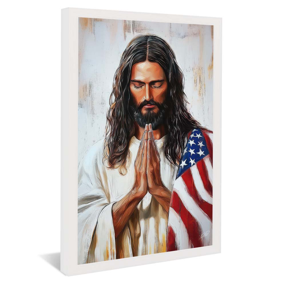 Jesus Praying US Flag V2249 Canvas