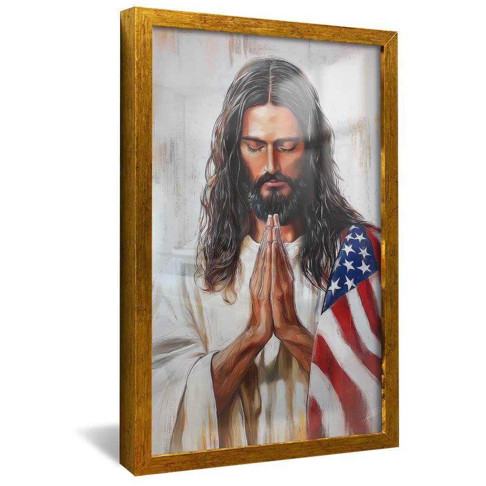 Jesus Praying US Flag V2249 Canvas