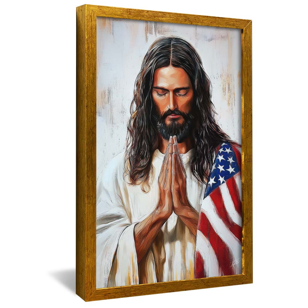 Jesus Praying US Flag V2249 Canvas