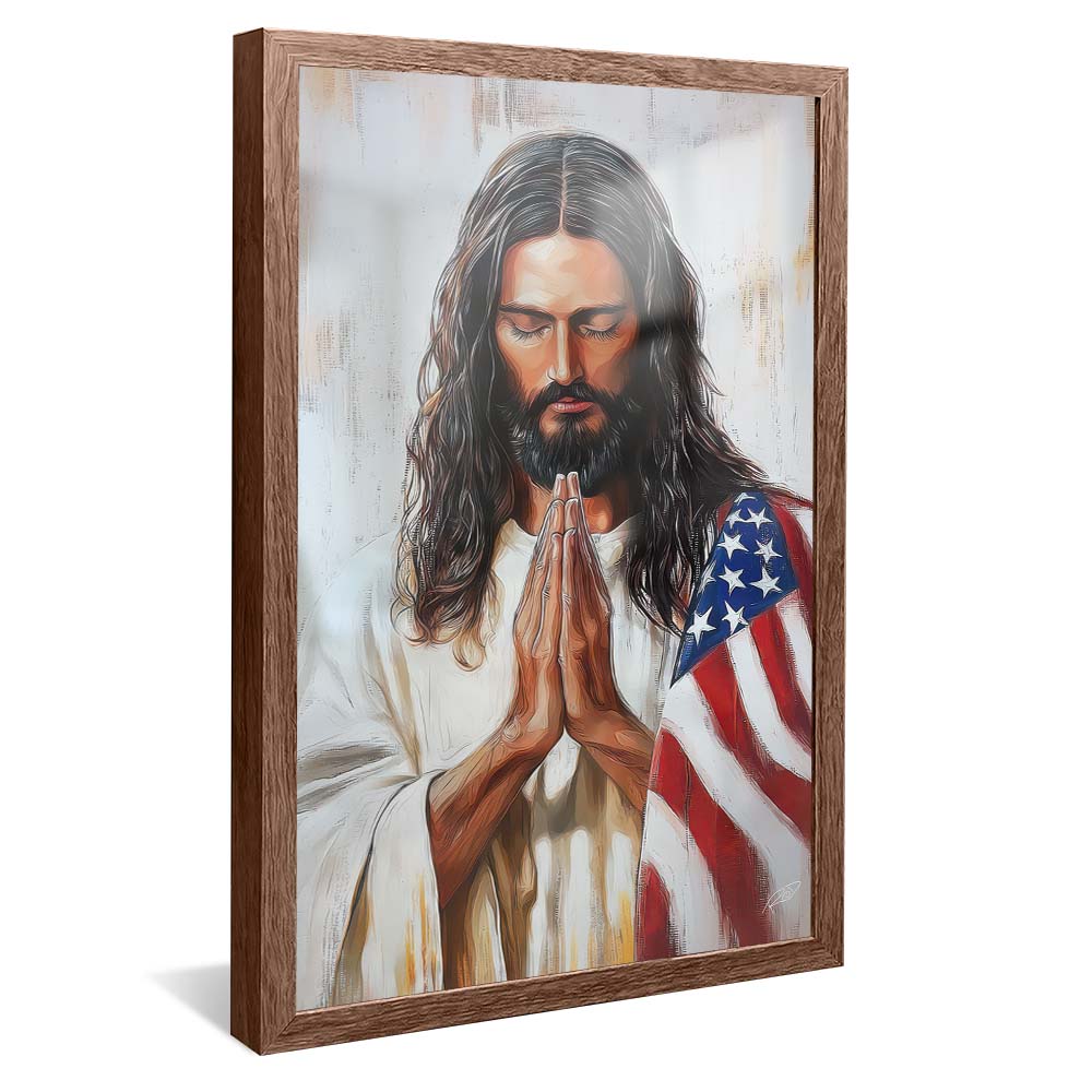 Jesus Praying US Flag V2249 Canvas