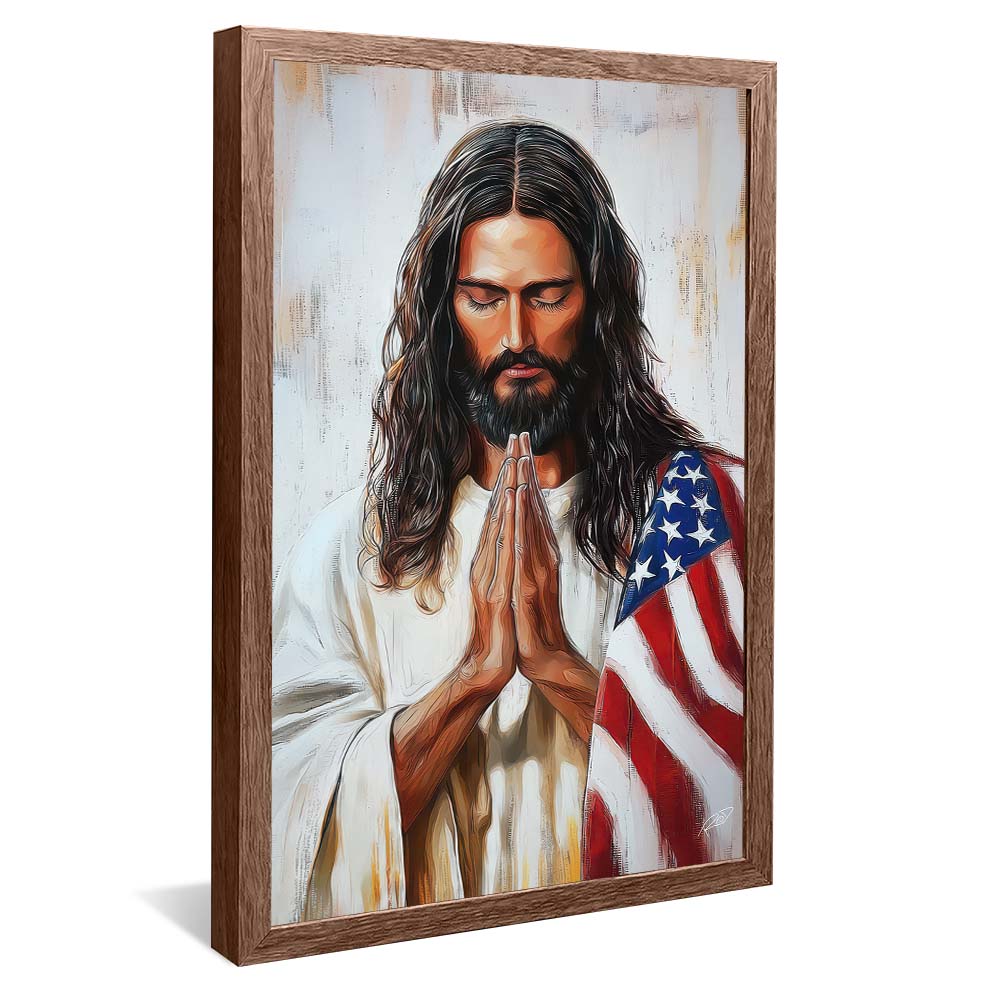 Jesus Praying US Flag V2249 Canvas