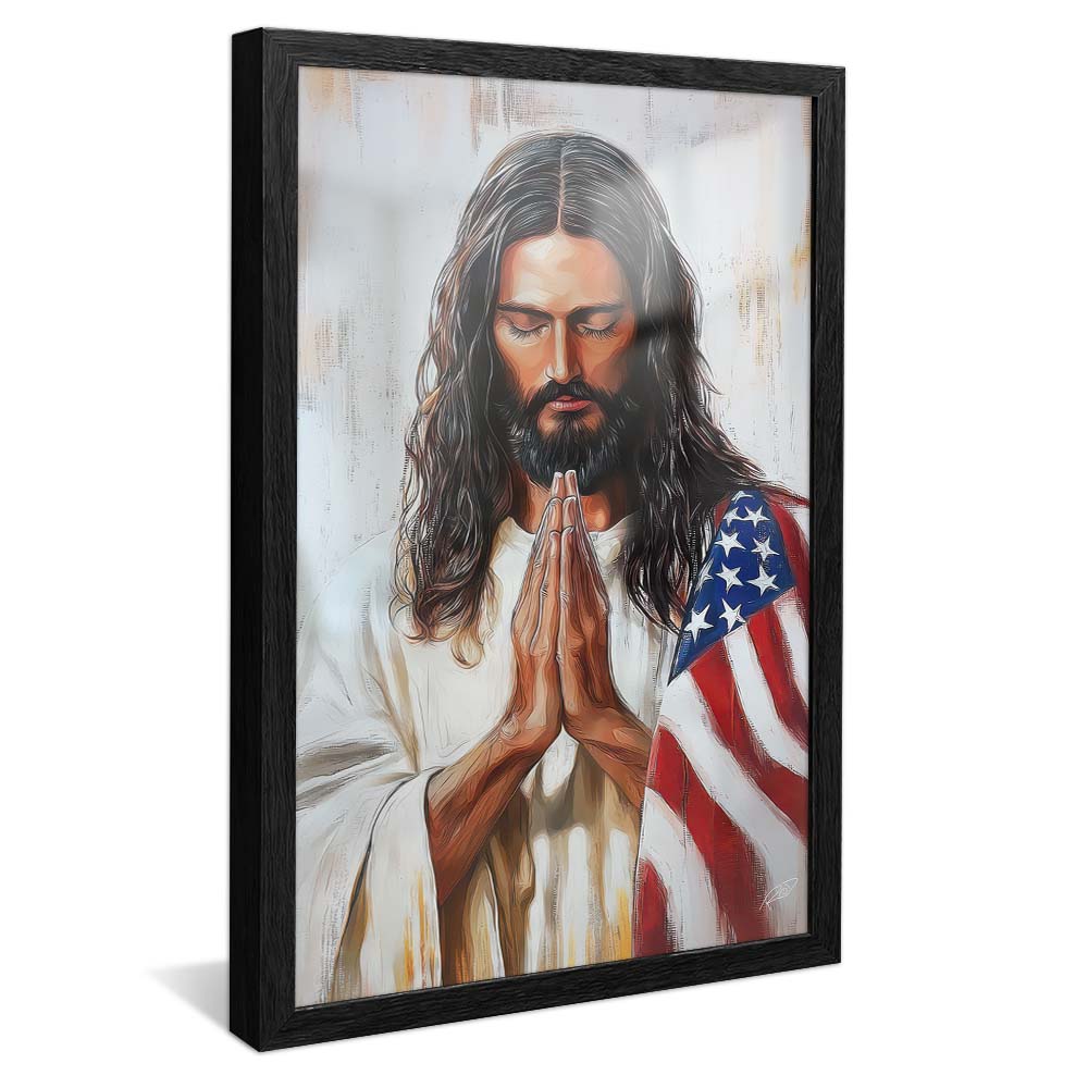 Jesus Praying US Flag V2249 Canvas