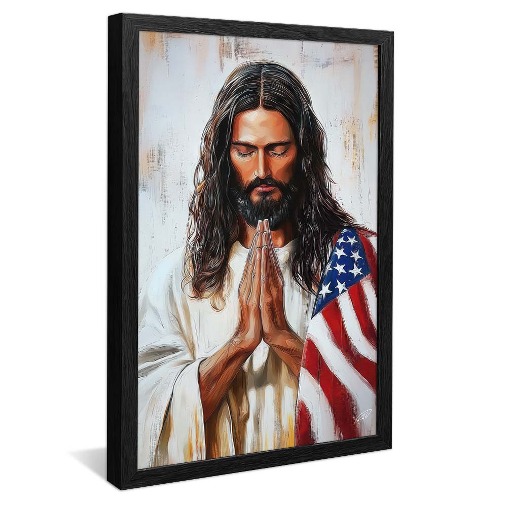 Jesus Praying US Flag V2249 Canvas