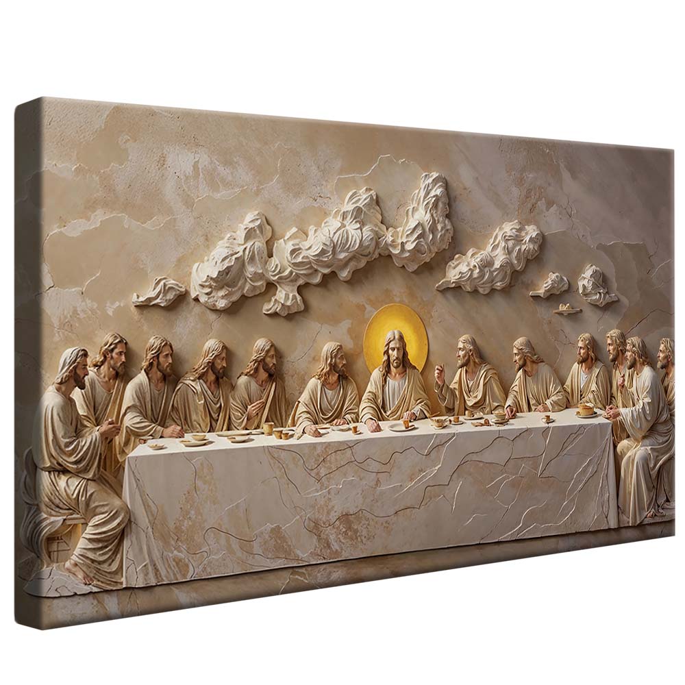 Last Supper Carved in Dark Marble V2253 Canvas