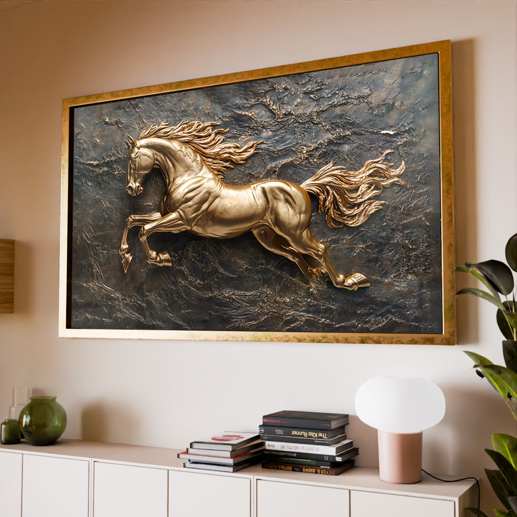 Golden Horse on Metal V2330 Canvas