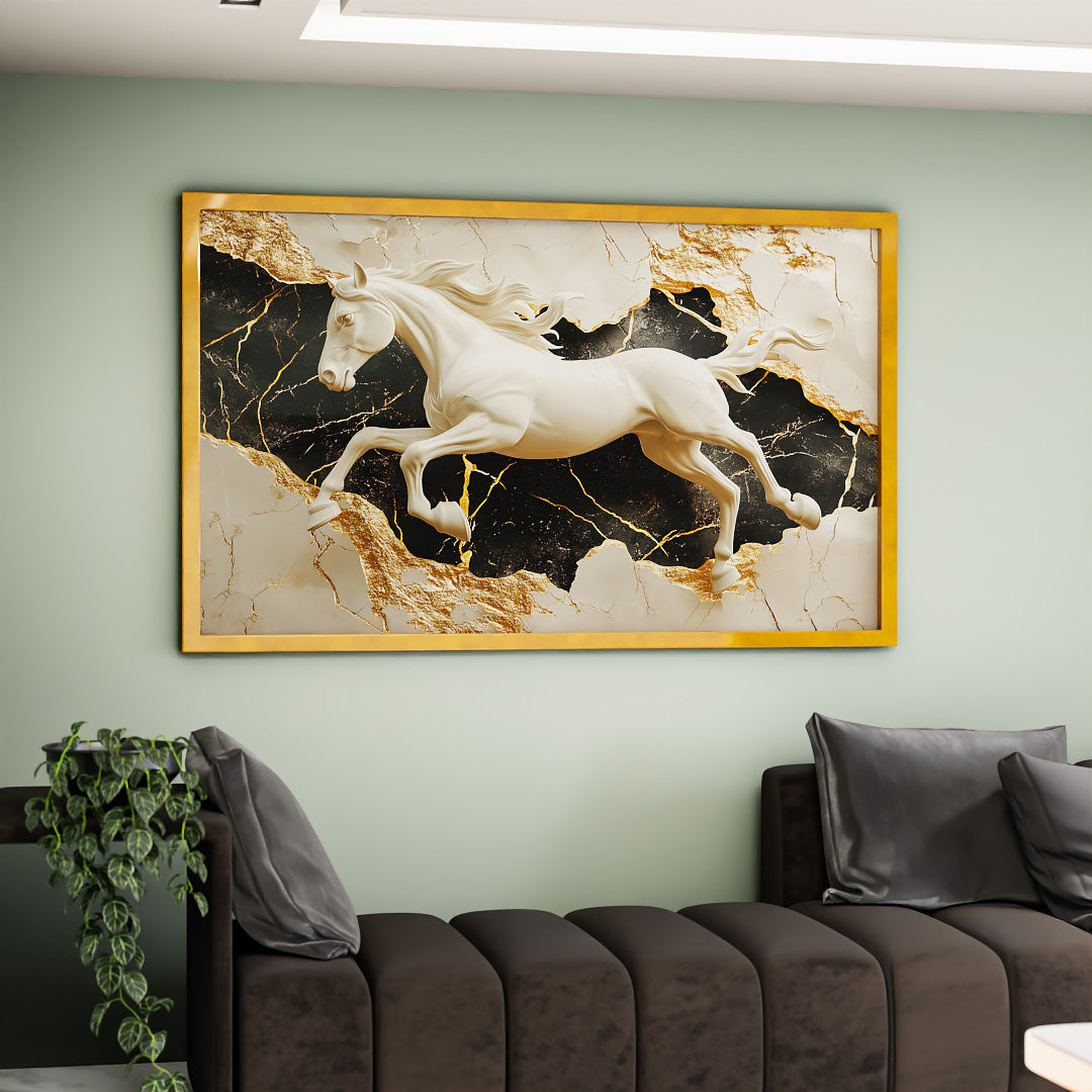 White Horse on Marble V2331 Canvas