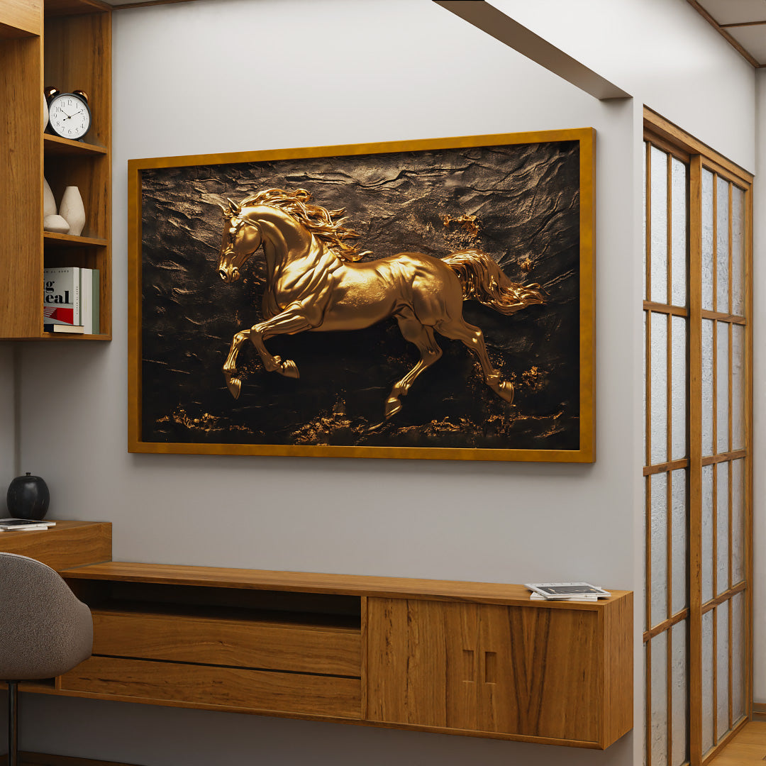 Golden Horse on Stone V2332 Canvas