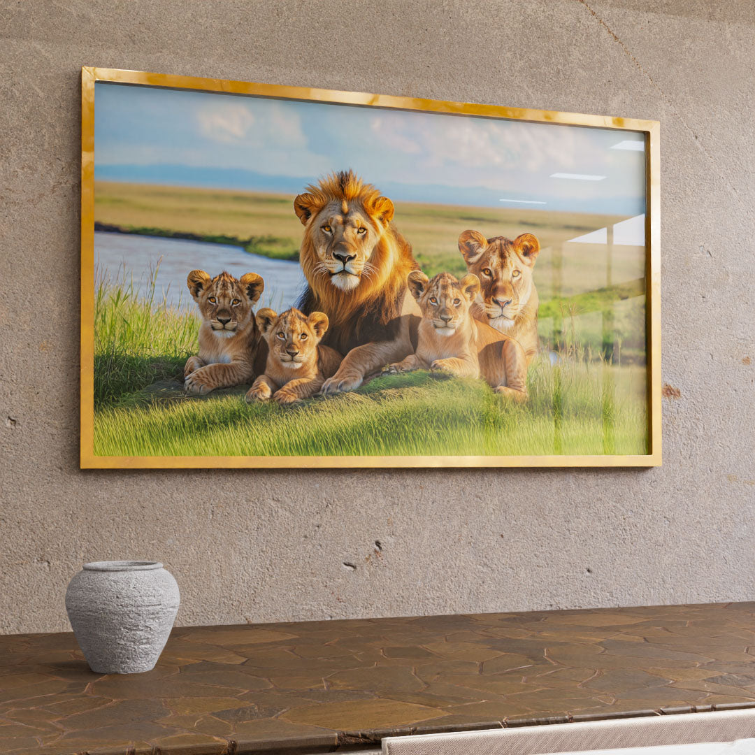 Decorative Canvas Lion with Family V2157