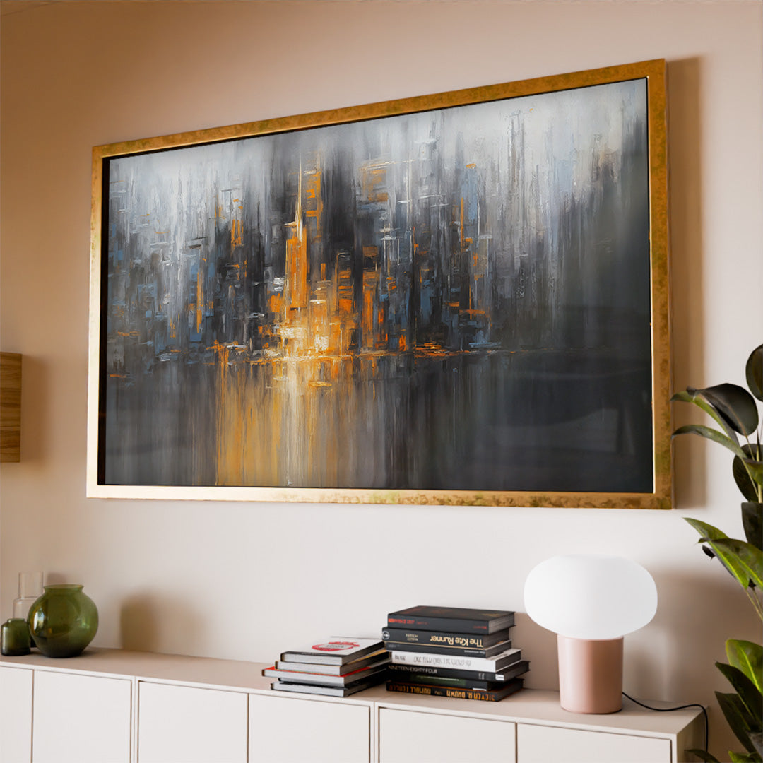 Orange and Black Abstract Painting Panel V2441 Canvas