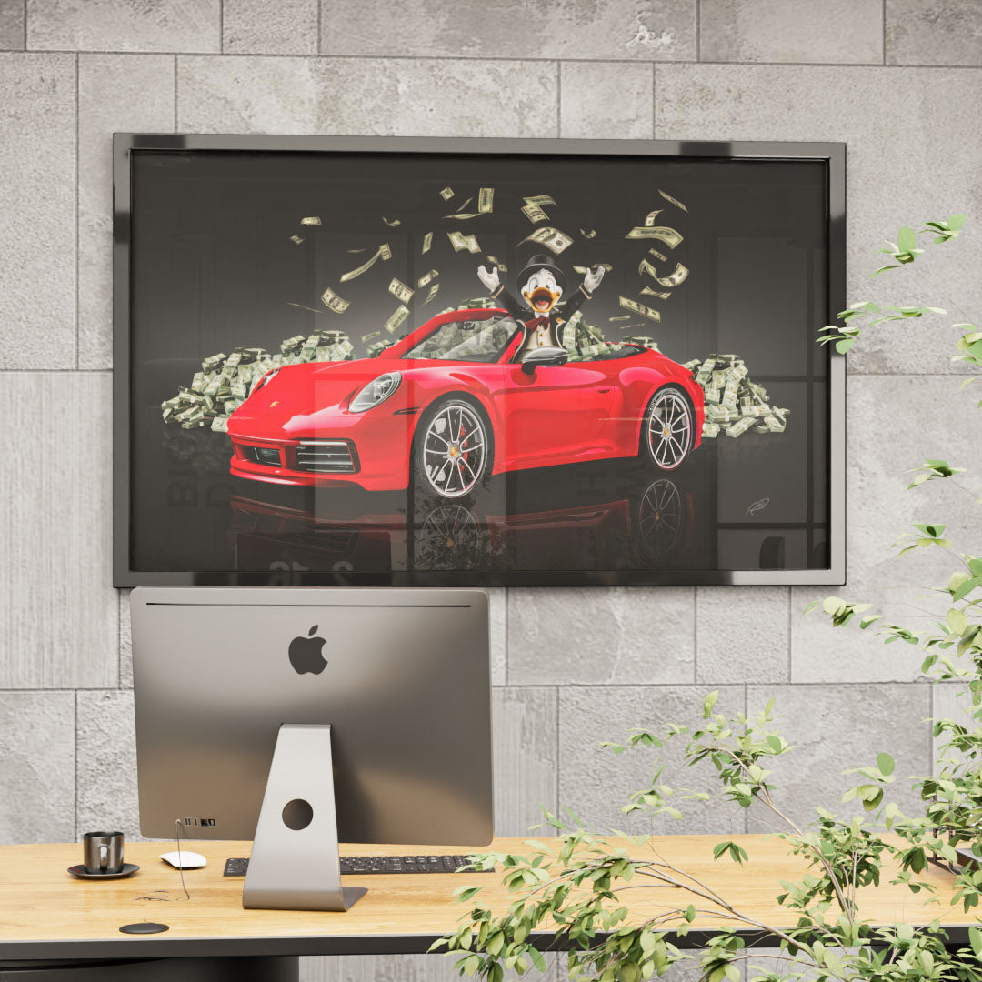 Decorative Canvas Scrooge McDuck in a Red Porsche V2155