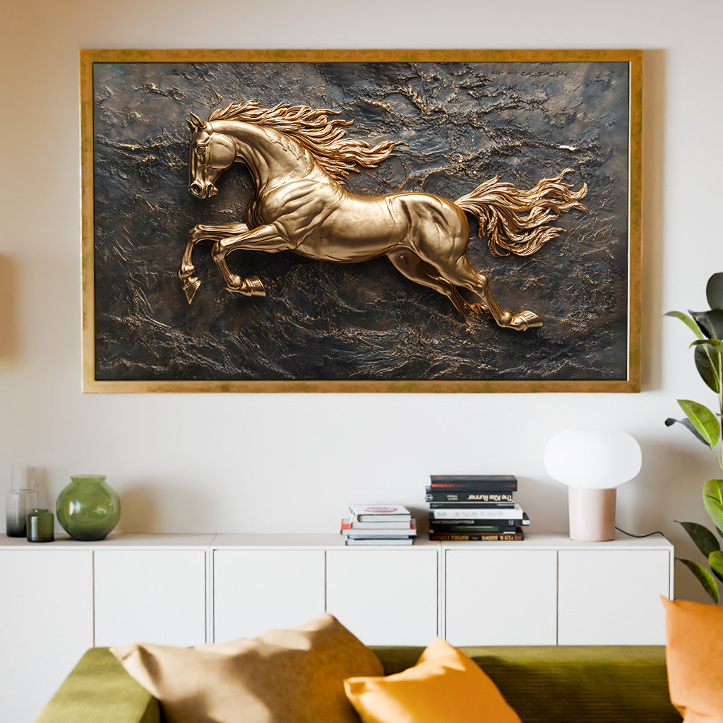 Golden Horse on Metal V2330 Canvas