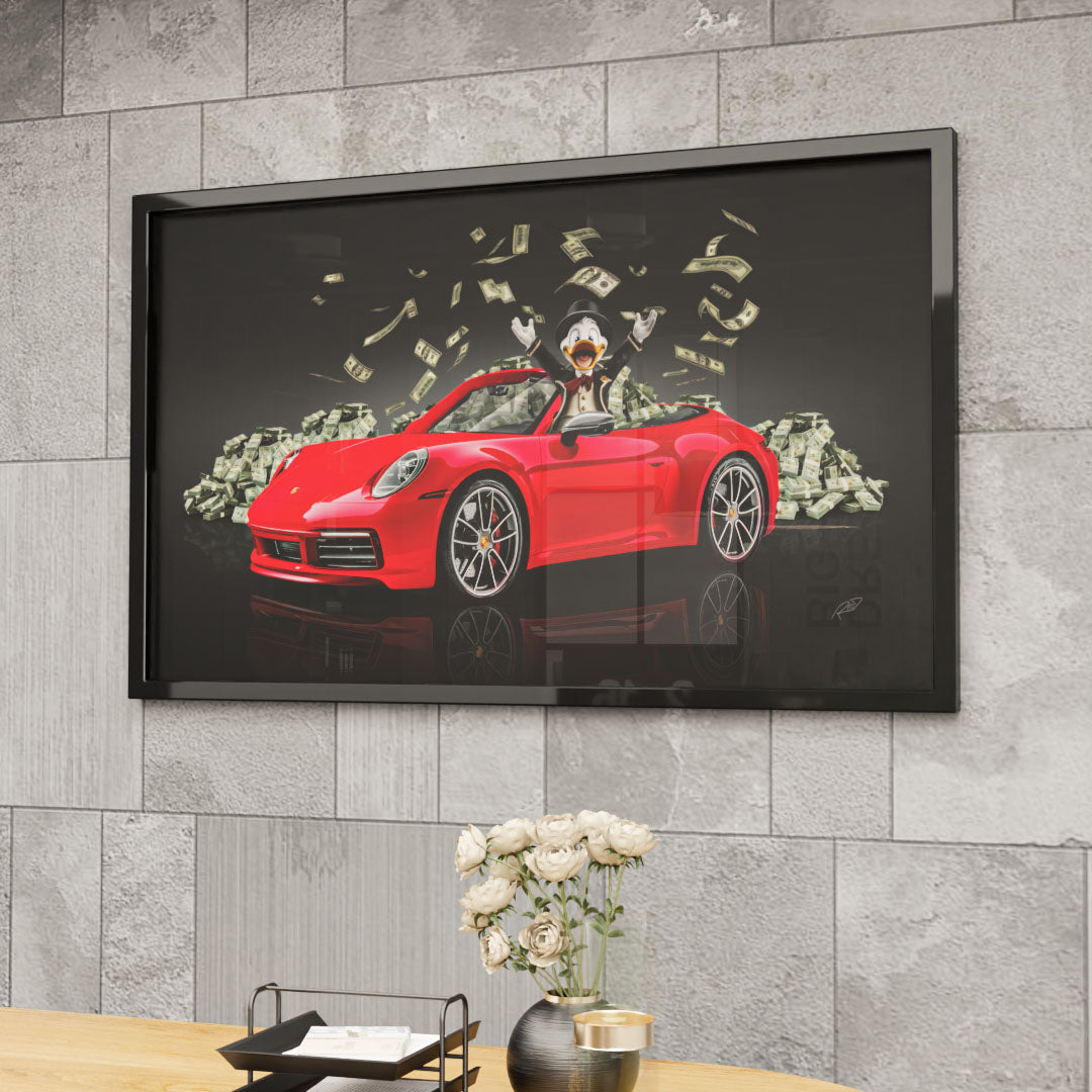 Decorative Canvas Scrooge McDuck in a Red Porsche V2155