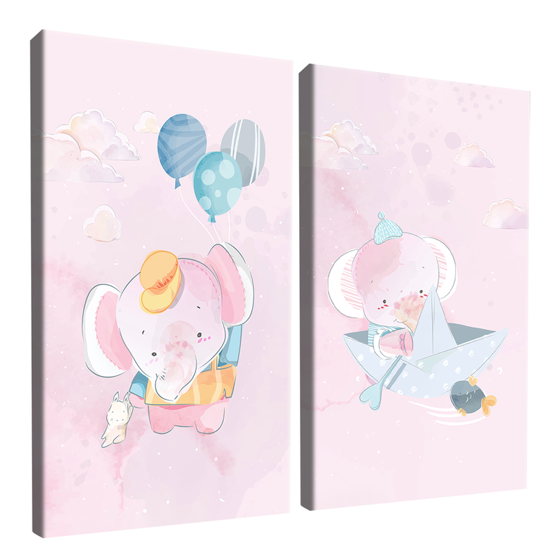 2 Pieces Baby Elephants Canvas V1475