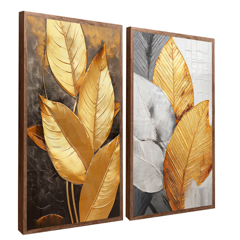 2 Pieces Gold Florals Canvas V1435