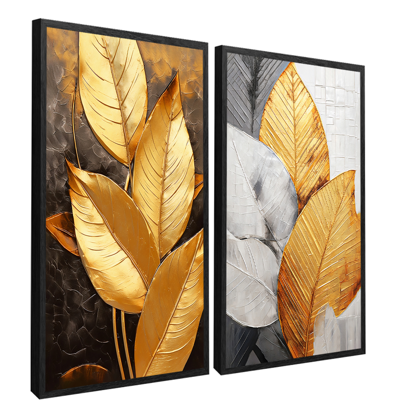 2 Pieces Gold Florals Canvas V1435