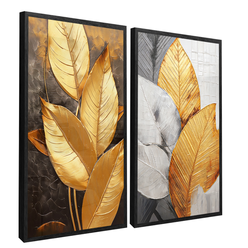 2 Pieces Gold Florals Canvas V1435