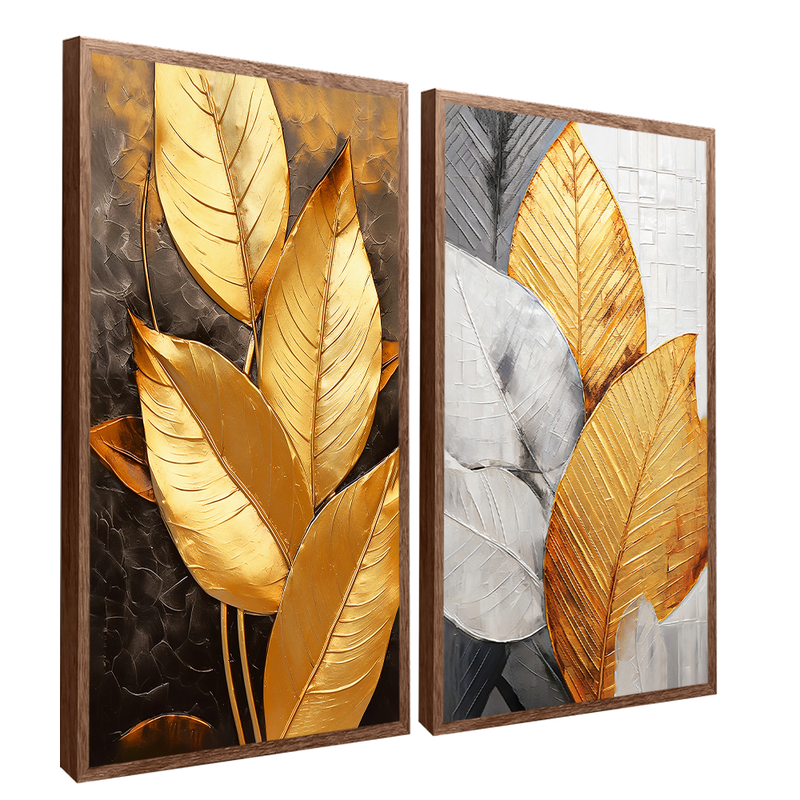 2 Pieces Gold Florals Canvas V1435