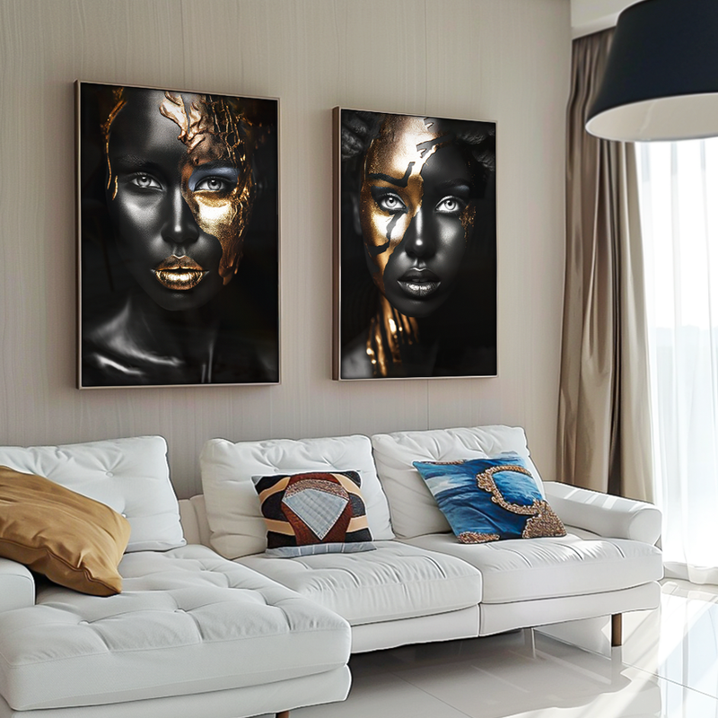 2 Pieces Black Women In Gold Canvas V1465