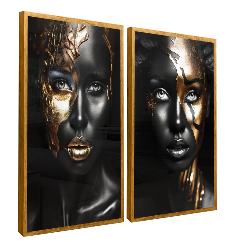 2 Pieces Black Women In Gold Canvas V1465