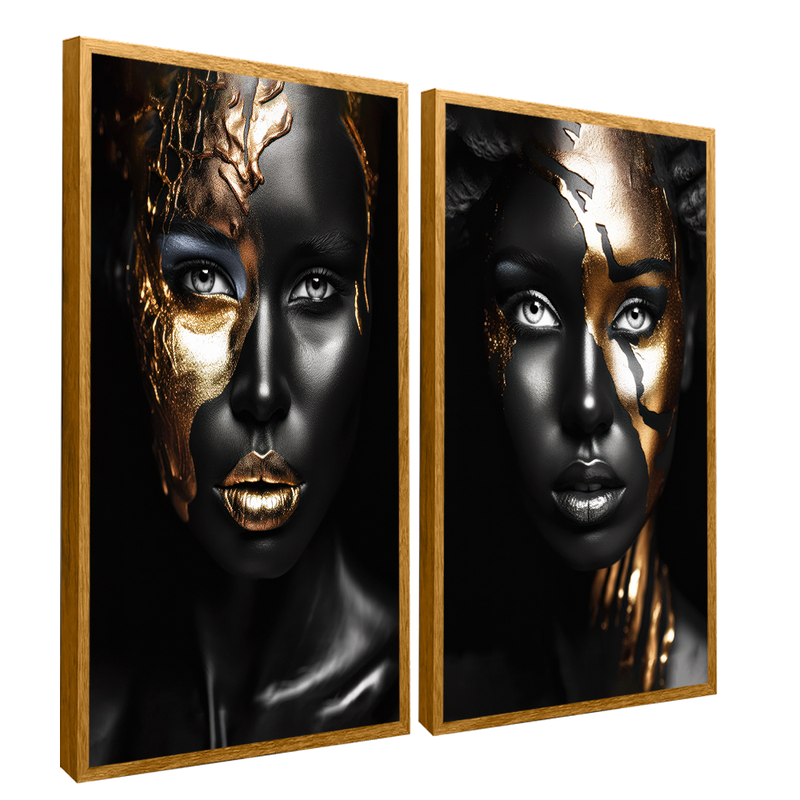 2 Pieces Black Women In Gold Canvas V1465