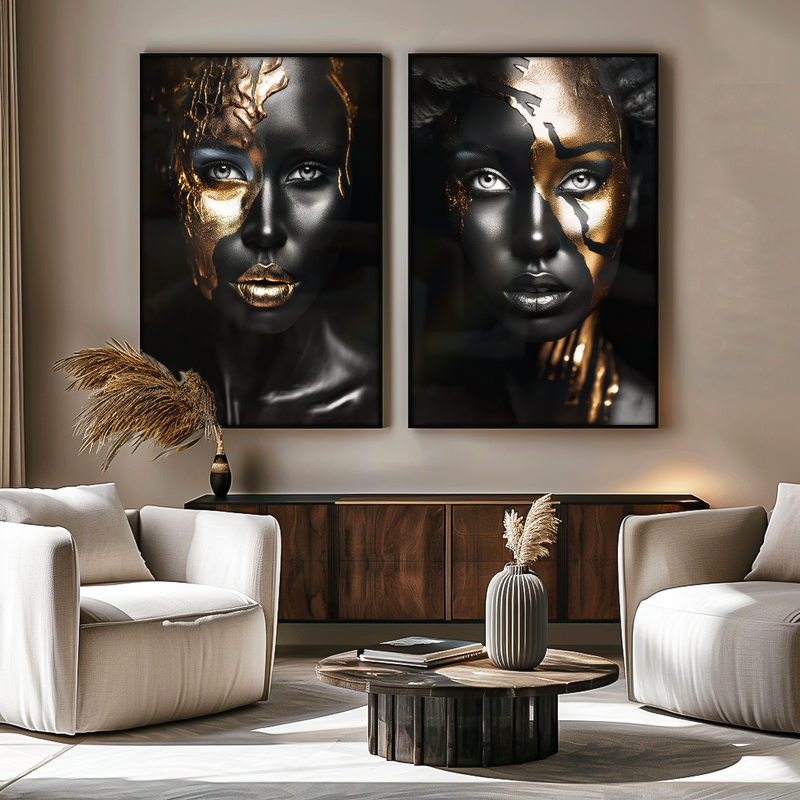 2 Pieces Black Women In Gold Canvas V1465