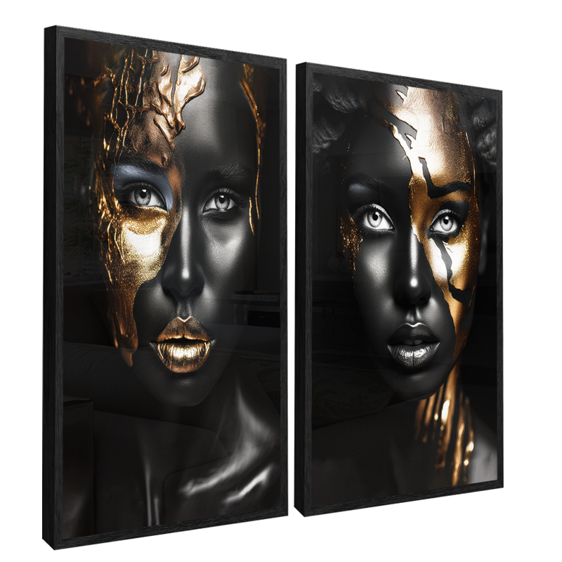 2 Pieces Black Women In Gold Canvas V1465