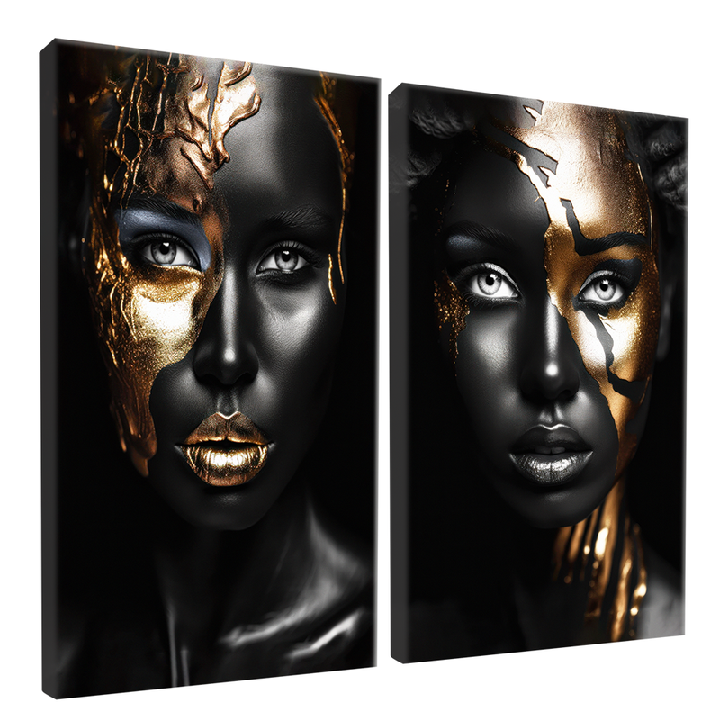 2 Pieces Black Women In Gold Canvas V1465