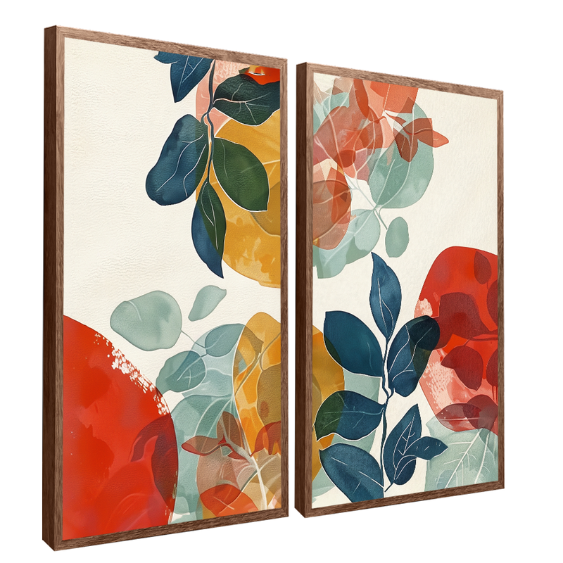 2 Pieces Colorful Floral Canvas V1385