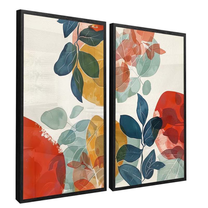 2 Pieces Colorful Floral Canvas V1385