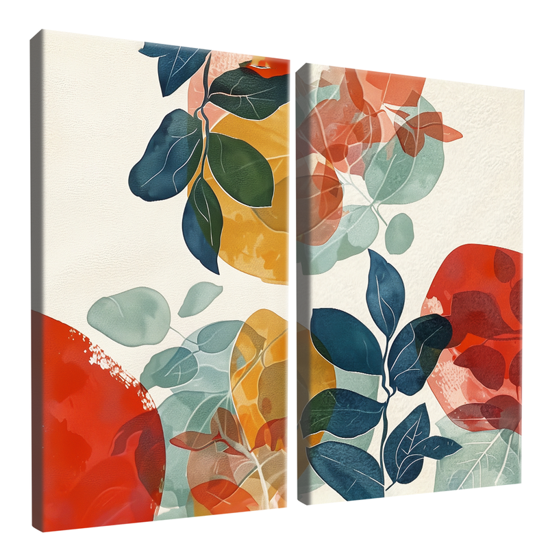 2 Pieces Colorful Floral Canvas V1385