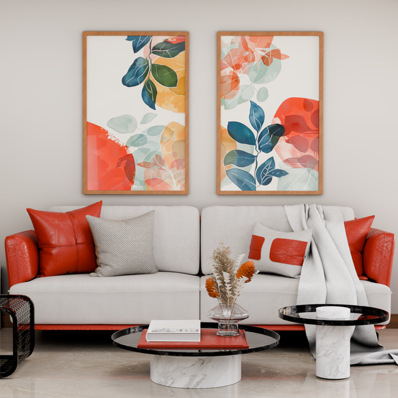 2 Pieces Colorful Floral Canvas V1385